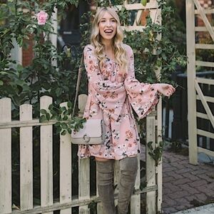 EMMA KNUDSEN FLORAL PINK TIE WAIST DRESS size xs